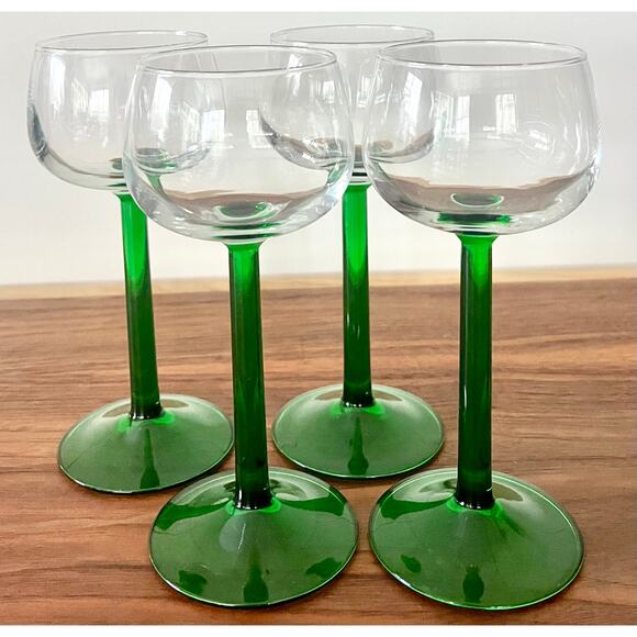 Rhine Wine - Set of 4 Emerald by Cristal D'Arques-Durand Green Stem Plain Bowl - Picture 1 of 7